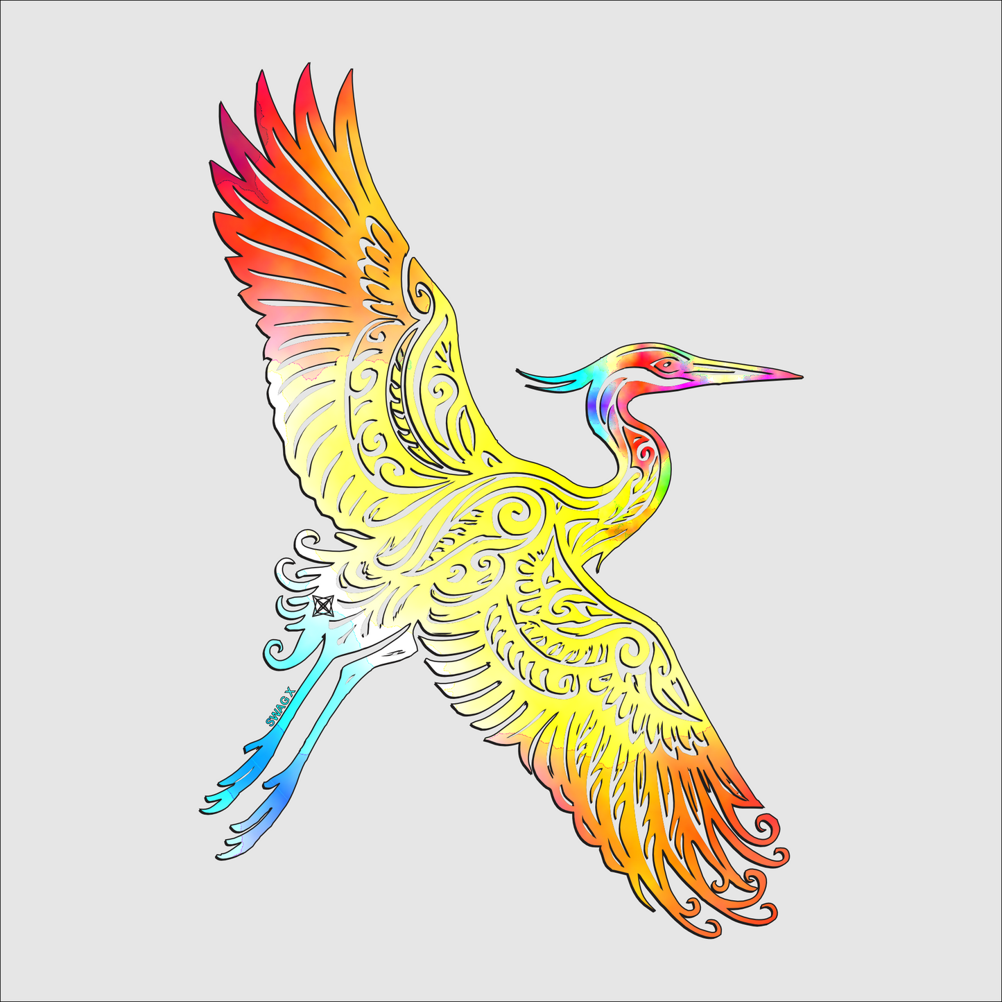 Flying Watercolor Heron Swag X Hoodie